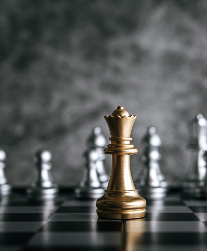 Gold and Silver Chess on chess board game for business metaphor leadership concept